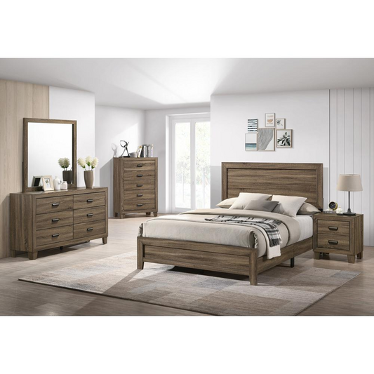 Donna Dark Walnut 5pc Bed Set, California King - Panel Bed with Dresser, Mirror, Chest, and Nightstand