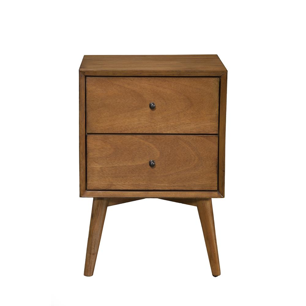 Flynn Mid Century Modern 2 Drawer Nightstand, Acorn - Sturdy Mahogany Construction - Felt Lined Top Drawer - Easy Assembly - French & English Dovetail Drawer Construction