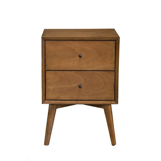 Flynn Mid Century Modern 2 Drawer Nightstand, Acorn - Sturdy Mahogany Construction - Felt Lined Top Drawer - Easy Assembly - French & English Dovetail Drawer Construction