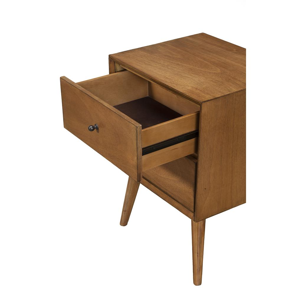 Flynn Mid Century Modern 2 Drawer Nightstand, Acorn - Sturdy Mahogany Construction - Felt Lined Top Drawer - Easy Assembly - French & English Dovetail Drawer Construction