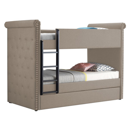 Ramona II Bunk Bed & Trundle (Twin/Twin), Beige Fabric - Convenient and Stylish