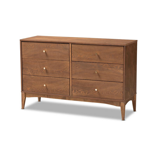 Landis Mid-Century Modern Ash Walnut Finished Wood 6-Drawer Dresser