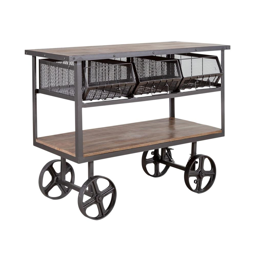 Accent Trolley - Industrial Cast Iron Wheels with Three Metal Storage Baskets