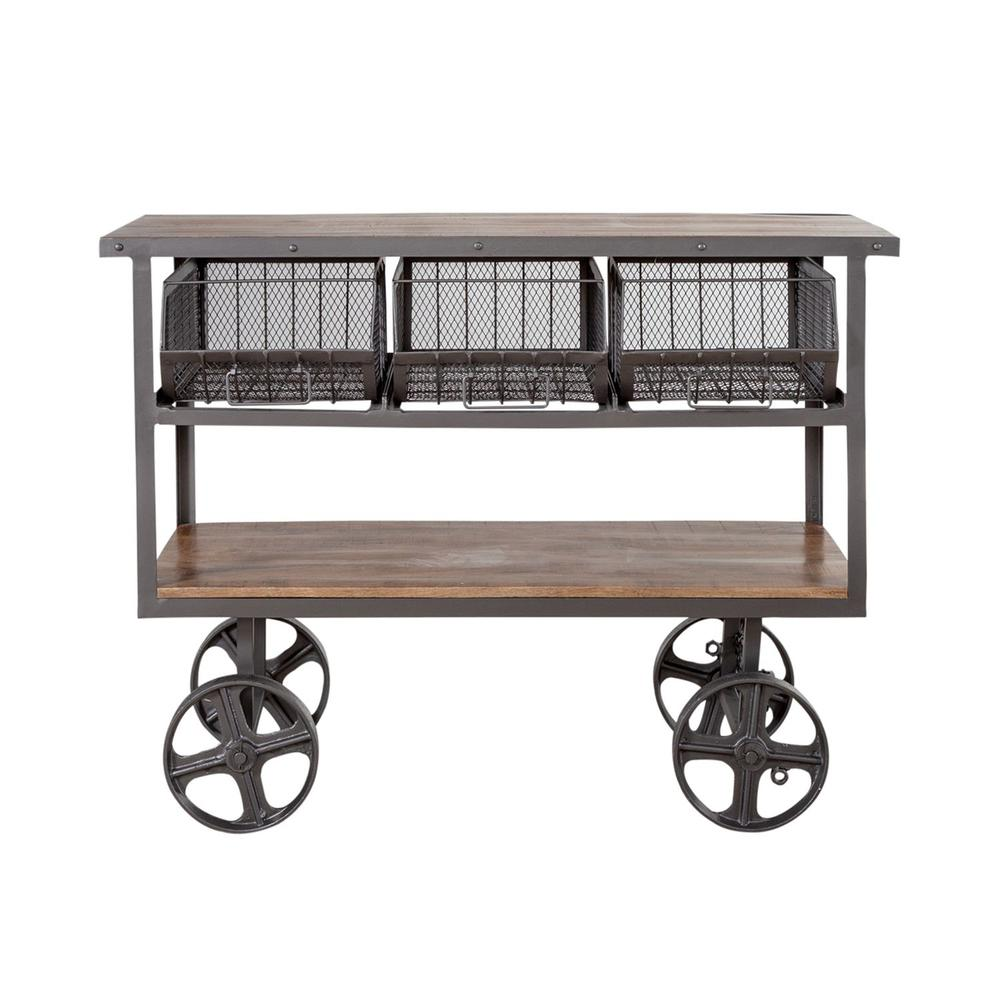 Accent Trolley - Industrial Cast Iron Wheels with Three Metal Storage Baskets