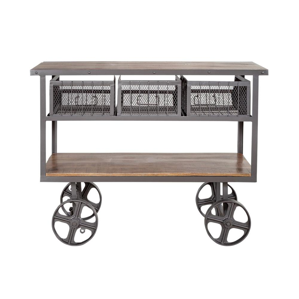 Accent Trolley - Industrial Cast Iron Wheels with Three Metal Storage Baskets