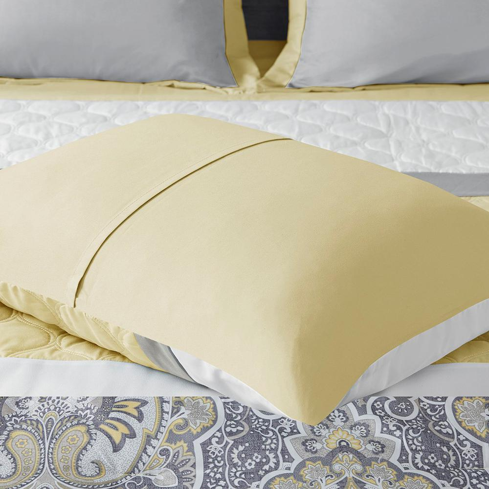 Luxurious 8 Piece Comforter Set with Diamond Quilting Details in Yellow, Grey, and Taupe Hues