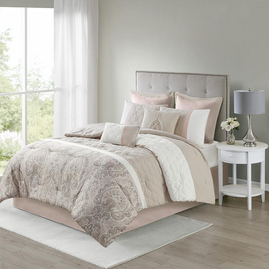 510 Design Shawnee 8 Piece Comforter Set - Blush and Taupe