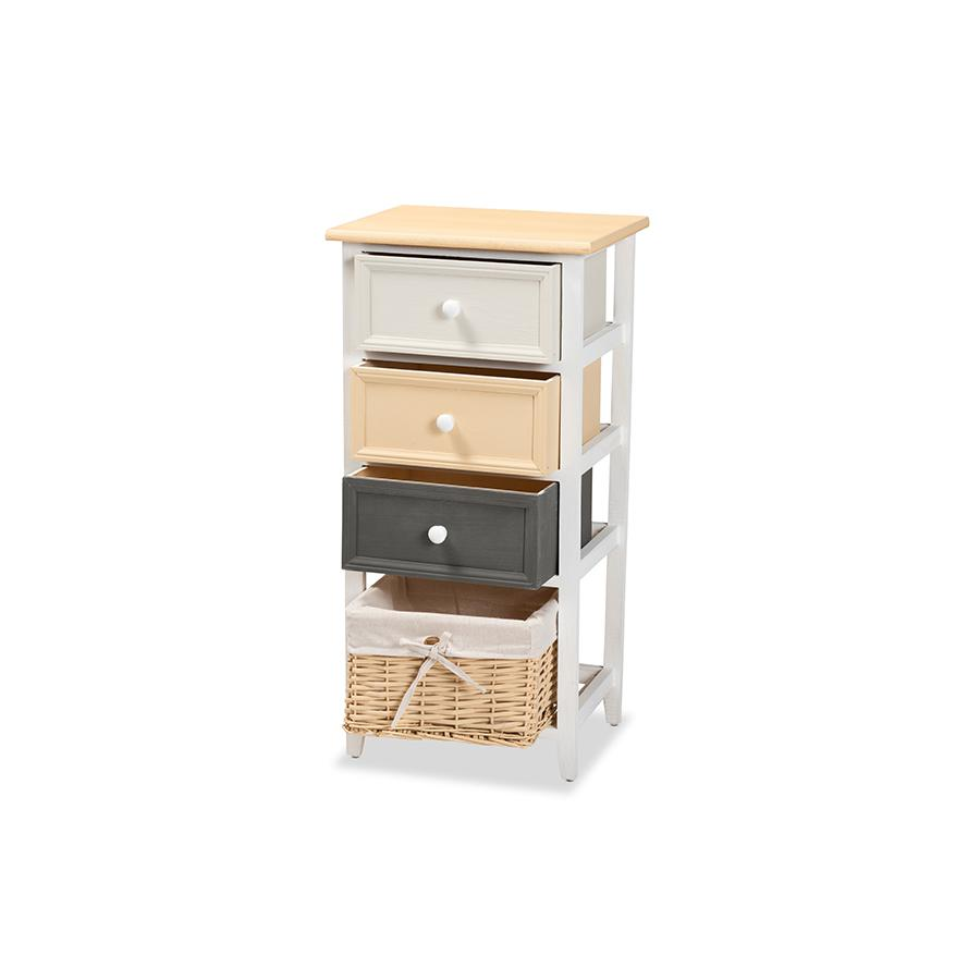 Transitional Multi-Colored Wood 3-Drawer Storage Unit with Basket