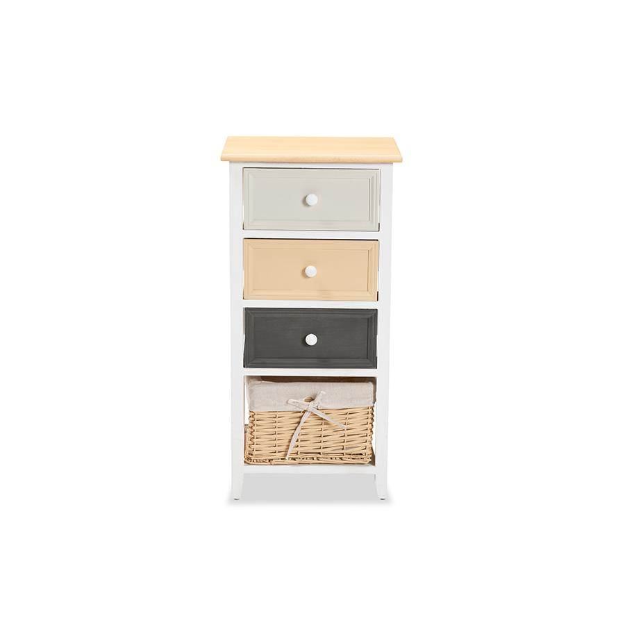 Transitional Multi-Colored Wood 3-Drawer Storage Unit with Basket