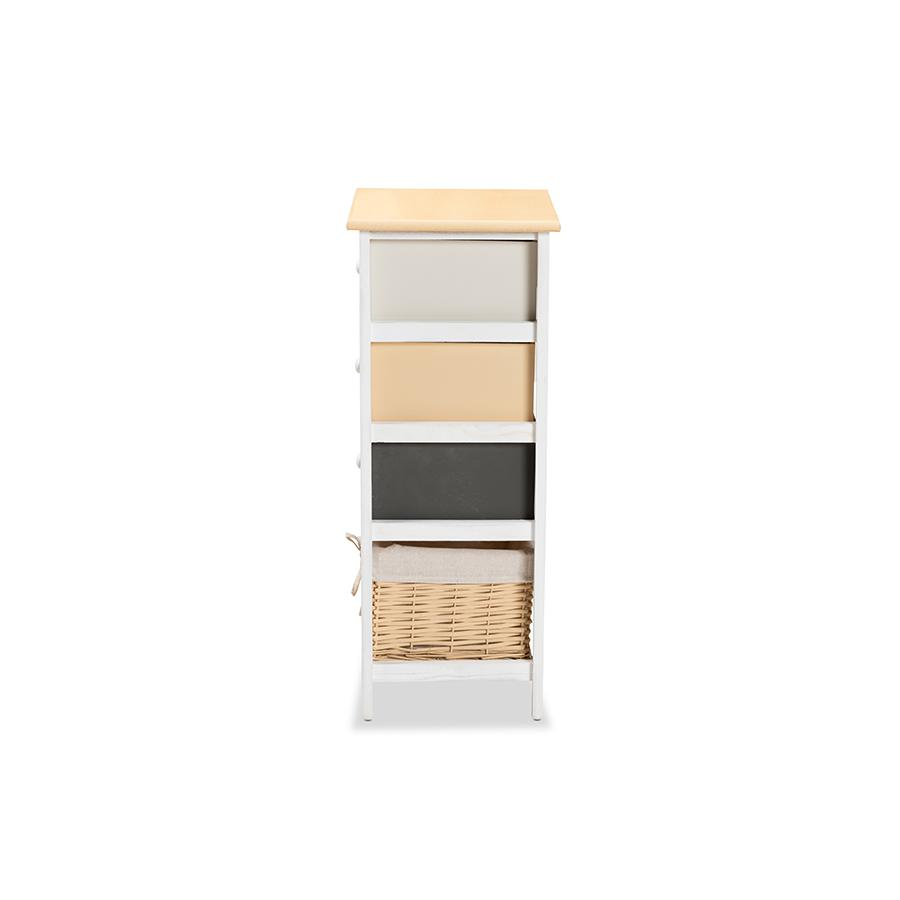 Transitional Multi-Colored Wood 3-Drawer Storage Unit with Basket