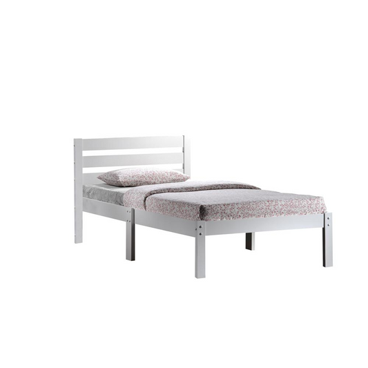 Donato Twin Bed - White | Wooden Slatted Headboard, Low Profile Footboard