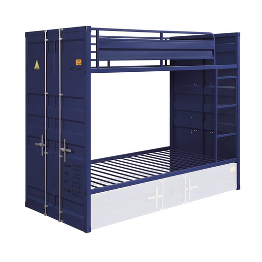 Cargo Bunk Bed (Twin/Twin), Blue - Industrial Style Metal Bed for Kids' Bedroom