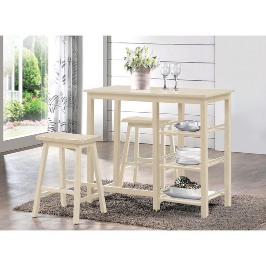 Nyssa 3Pc Pack Counter Height Set, Buttermilk - Stylish and Versatile Breakfast Table Set