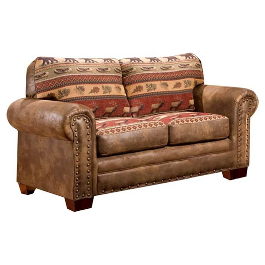 Sierra Lodge - Loveseat | Rustic Tapestry Design | Solid Wood Frame