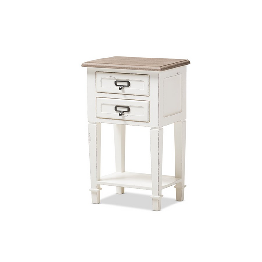 Weathered Oak and White Wash Distressed Finish Wood Nightstand