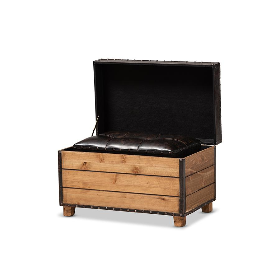 Leather Upholstered 2-Piece Wood Storage Trunk Ottoman Set