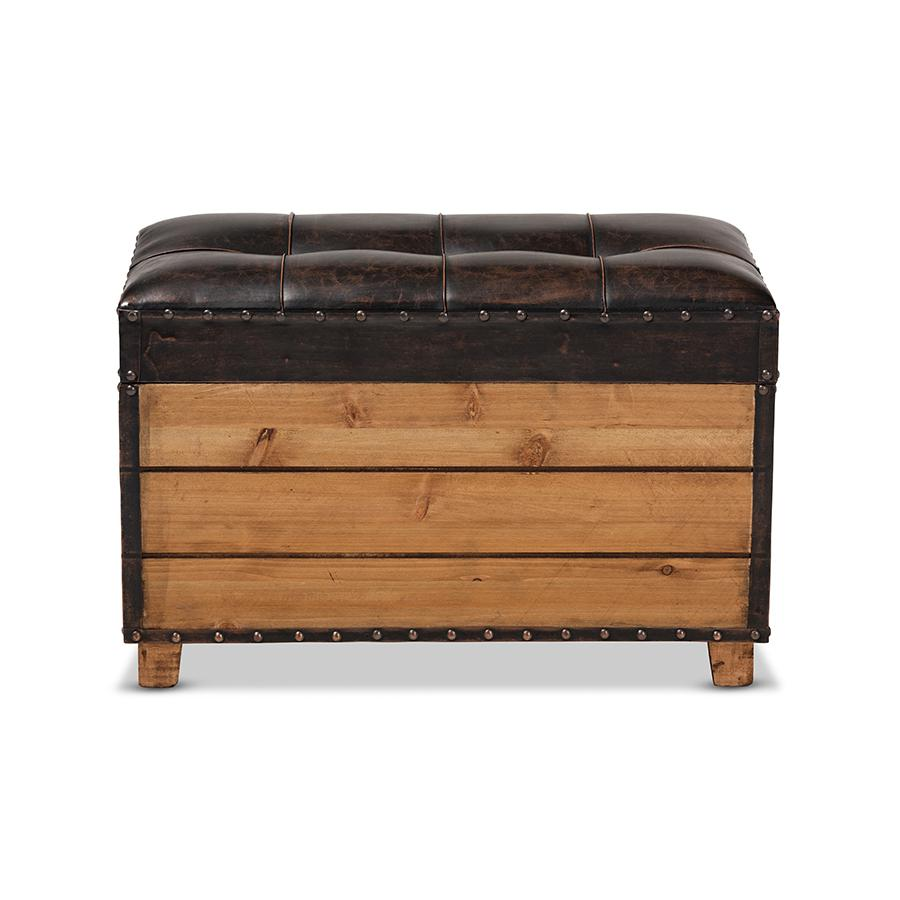 Leather Upholstered 2-Piece Wood Storage Trunk Ottoman Set