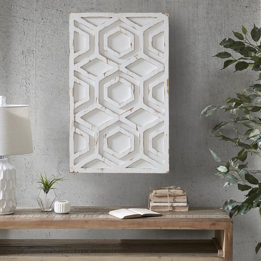 Ralston Wood Wall Art - White - 19.68"W x 0.98"D x 31.5"L - Charming Rustic Hexagonal Design