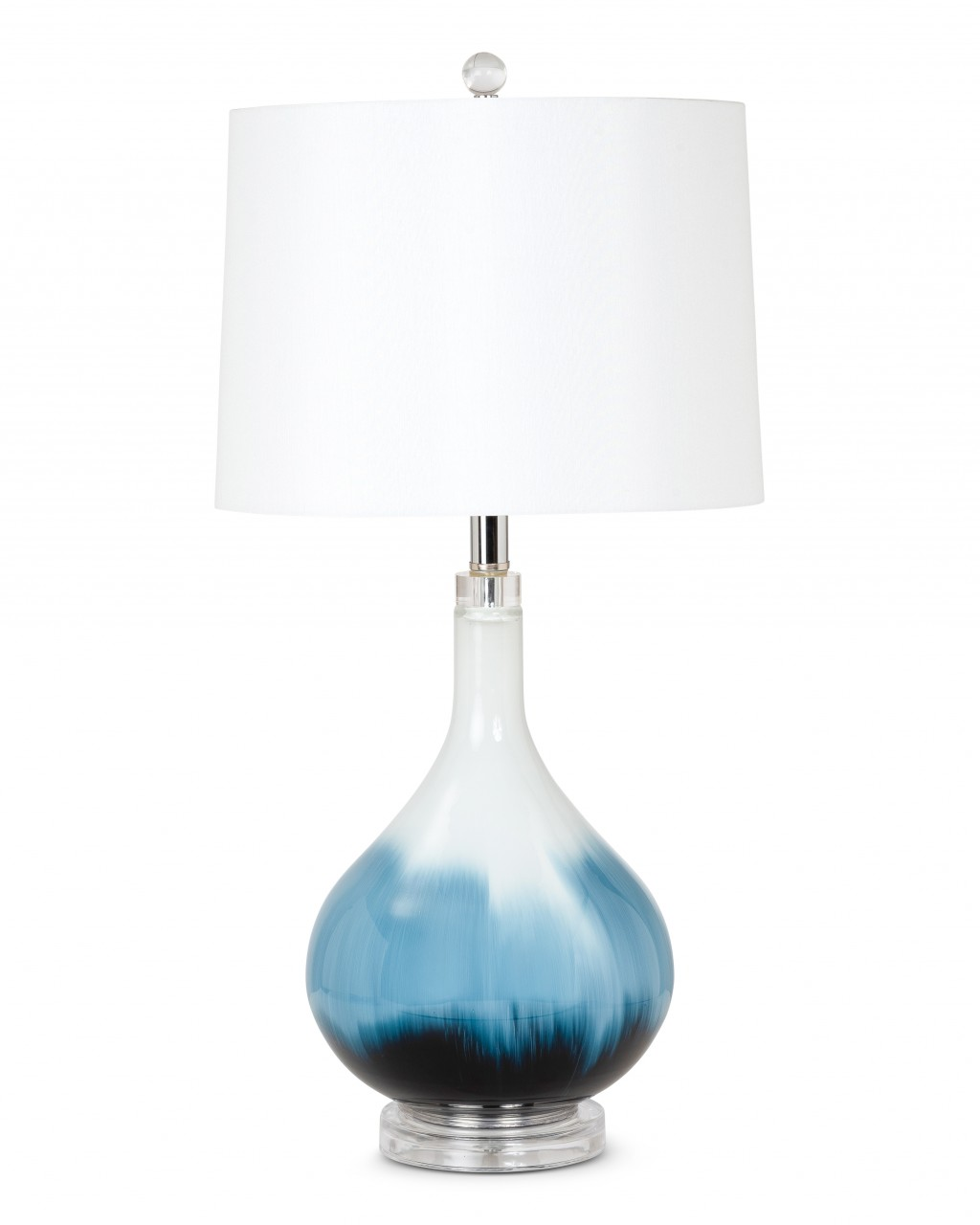 Set of Two 29" Blue and White Glass Table Lamps With White Shades