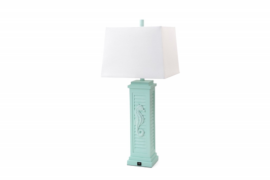 Set of 2 Aqua Seahorse Shutter Base Table Lamps - Coastal Light Decor