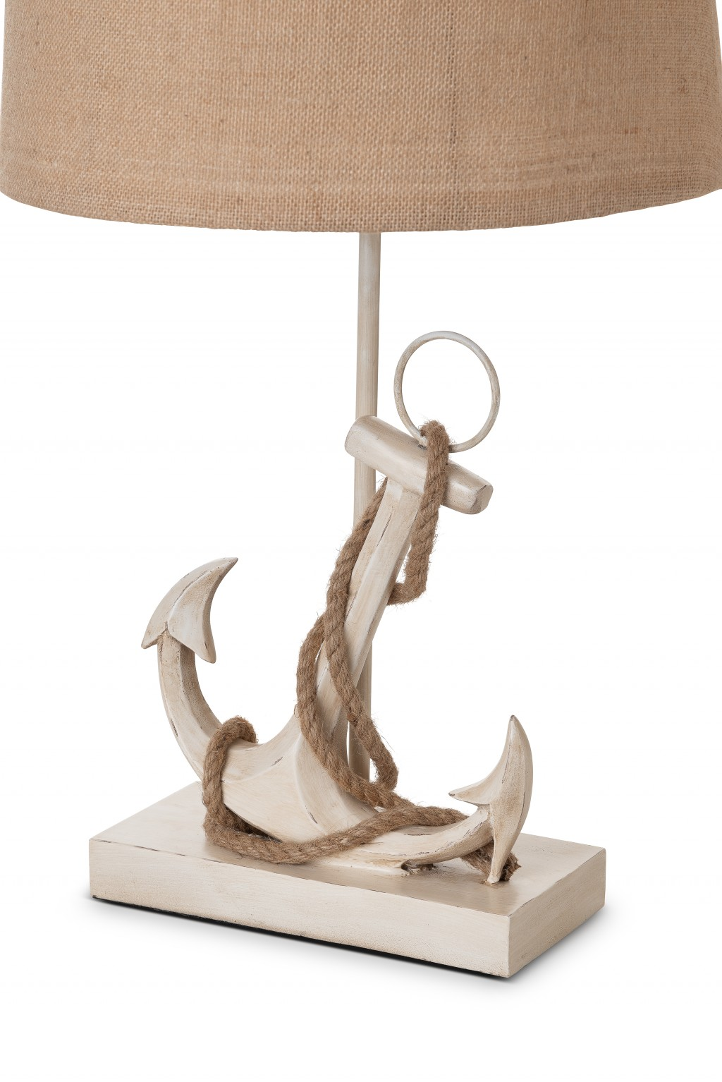 Set of 2 Tan and White Anchor Table Lamps - Elegant Coastal Living Decor