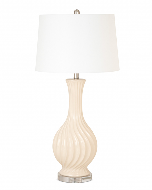 Set of 2 Beige Curved Ceramic Table Lamps | Modern Decorative Lighting