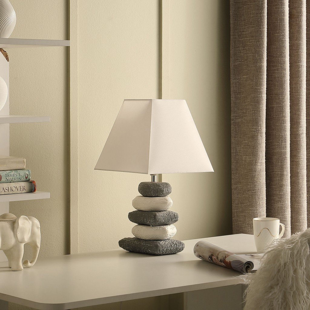 18" Gray Bedside Table Lamp With Off White Empire Shade - Ambient Lighting for Bedroom