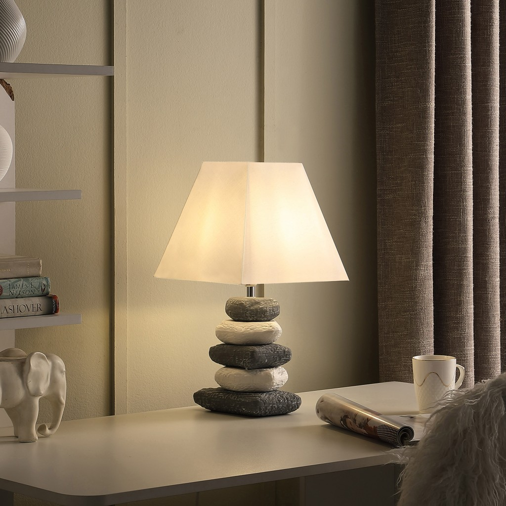 18" Gray Bedside Table Lamp With Off White Empire Shade - Ambient Lighting for Bedroom