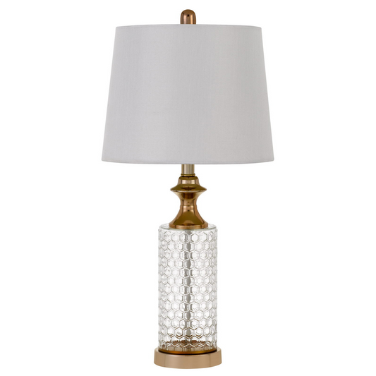 Set of Two 27" Glass Honeycomb and Rose Gold Table Lamps