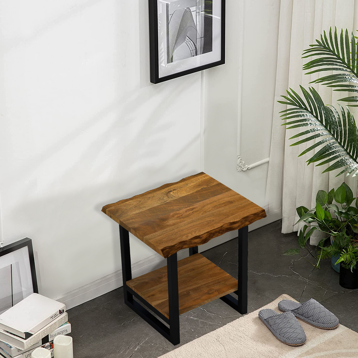 "Modern Rustic Live Edge Acacia Wood End Table"