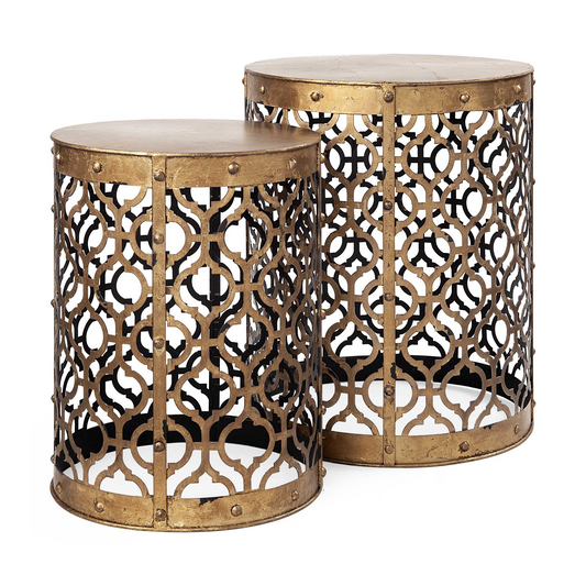 Set Of 2 Cylindrical Gold Metal Accent Tables | Elegant Home Decor