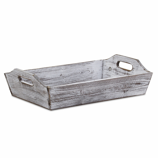 "White Rustic Finish Wood Serving Tray With Handles"