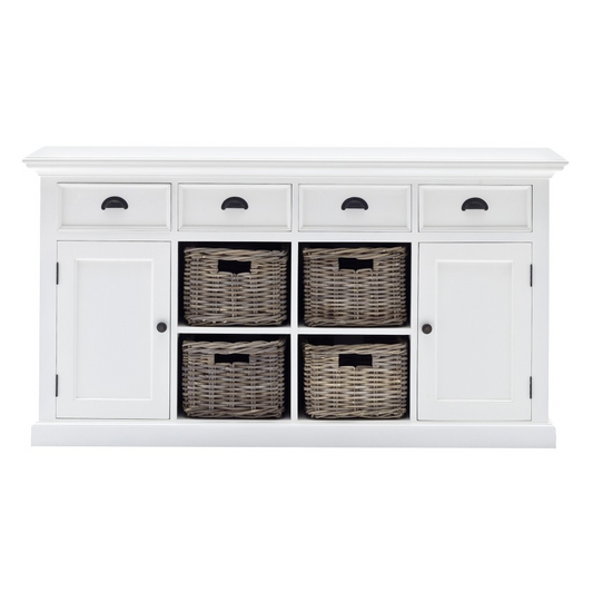 "Modern Farmhouse White Buffet With Baskets"