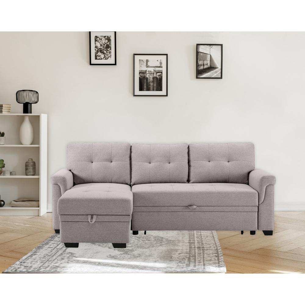 Sierra Light Gray Linen Reversible Sleeper Sectional Sofa with Storage Chaise - Functional and Stylish | Furniture World