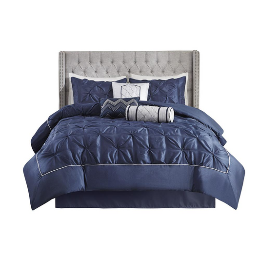 100% Laurel Comforter Set Queen - Navy (90"x90")