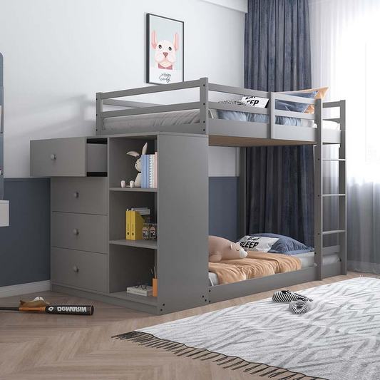 Gaston Gray Finish Twin/Twin Bunk Bed with Cabinet