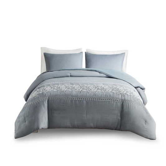 Dreamy and Romantic Embroidered Comforter Set - Full/Queen, Blue