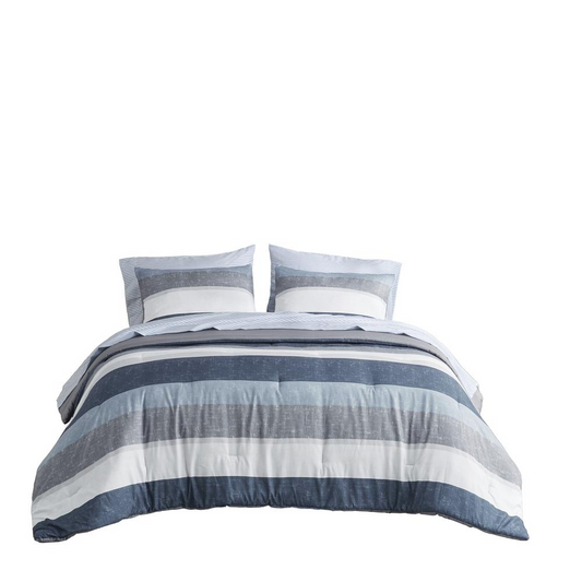 Comforter Set with Bed Sheets, King, Blue/Grey