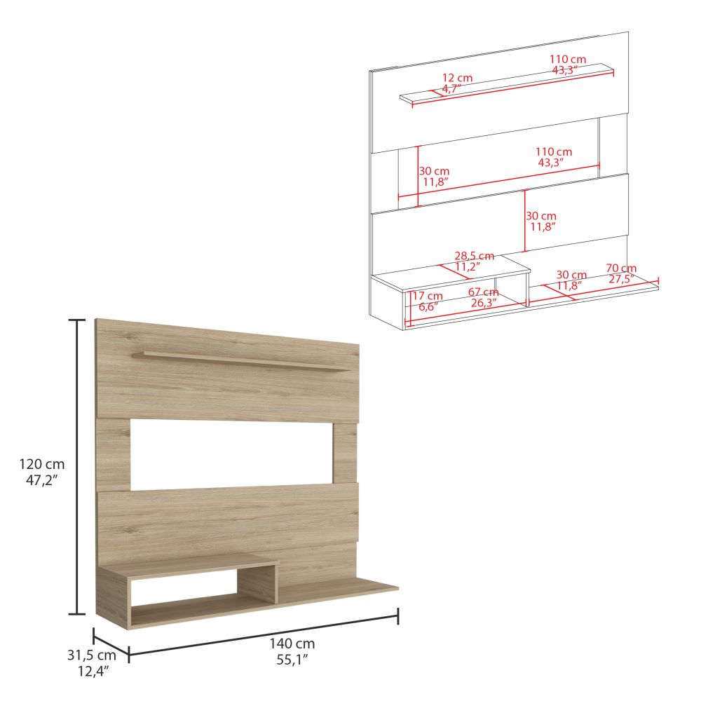 Floating Entertainment Center Albuquerque, Space For The TV's up 55", Light Pine Finish