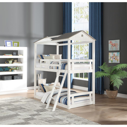 Nadine Cottage Twin/Twin Bunk Bed - Weathered White and Washed Gray Finish