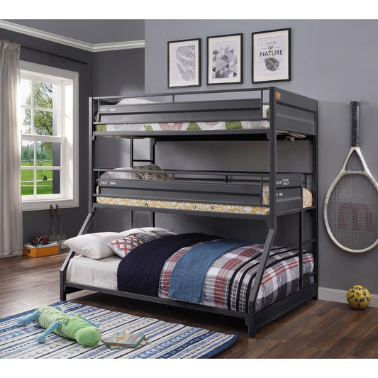 Twin/Twin/Full Triple Bunk Bed - Industrial-Style, Space-Saving Solution