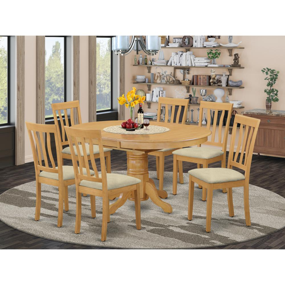 AVAT7-OAK-C 7 Pc Dinette Table Set - Kitchen Dinette Table and 6 Dining Chairs