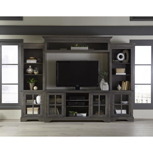 Attractive Gray Entertainment Wall Unit | Media Console, Piers, and Bridge Included