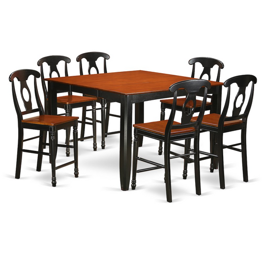 7-Pc Counter Height Pub Set - Pub Table and 6 Dinette Chairs | Asian Hardwood