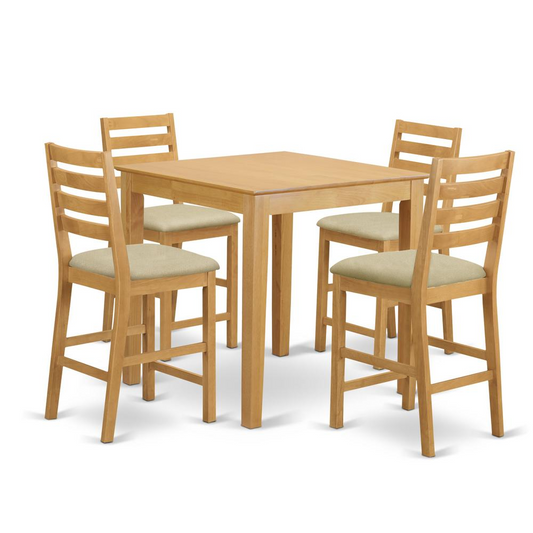 PBCF5-OAK-C 5 PC Counter Height Table and Chair Set - Counter Height Table and 4 Dinette Chairs