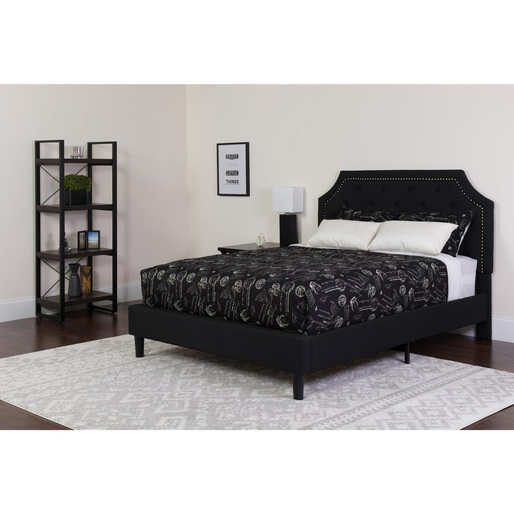 Queen Size Platform Bed in Black Fabric with Memory Foam Mattress