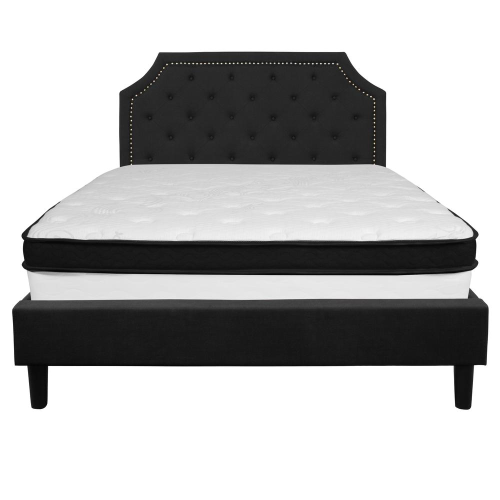 Queen Size Platform Bed in Black Fabric with Memory Foam Mattress