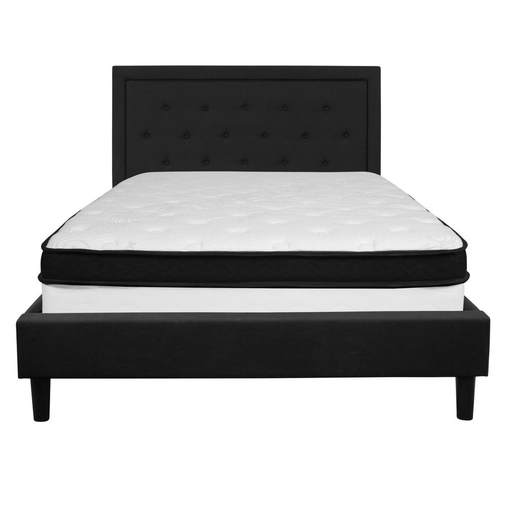 Queen Size Platform Bed in Black Fabric with Memory Foam Mattress