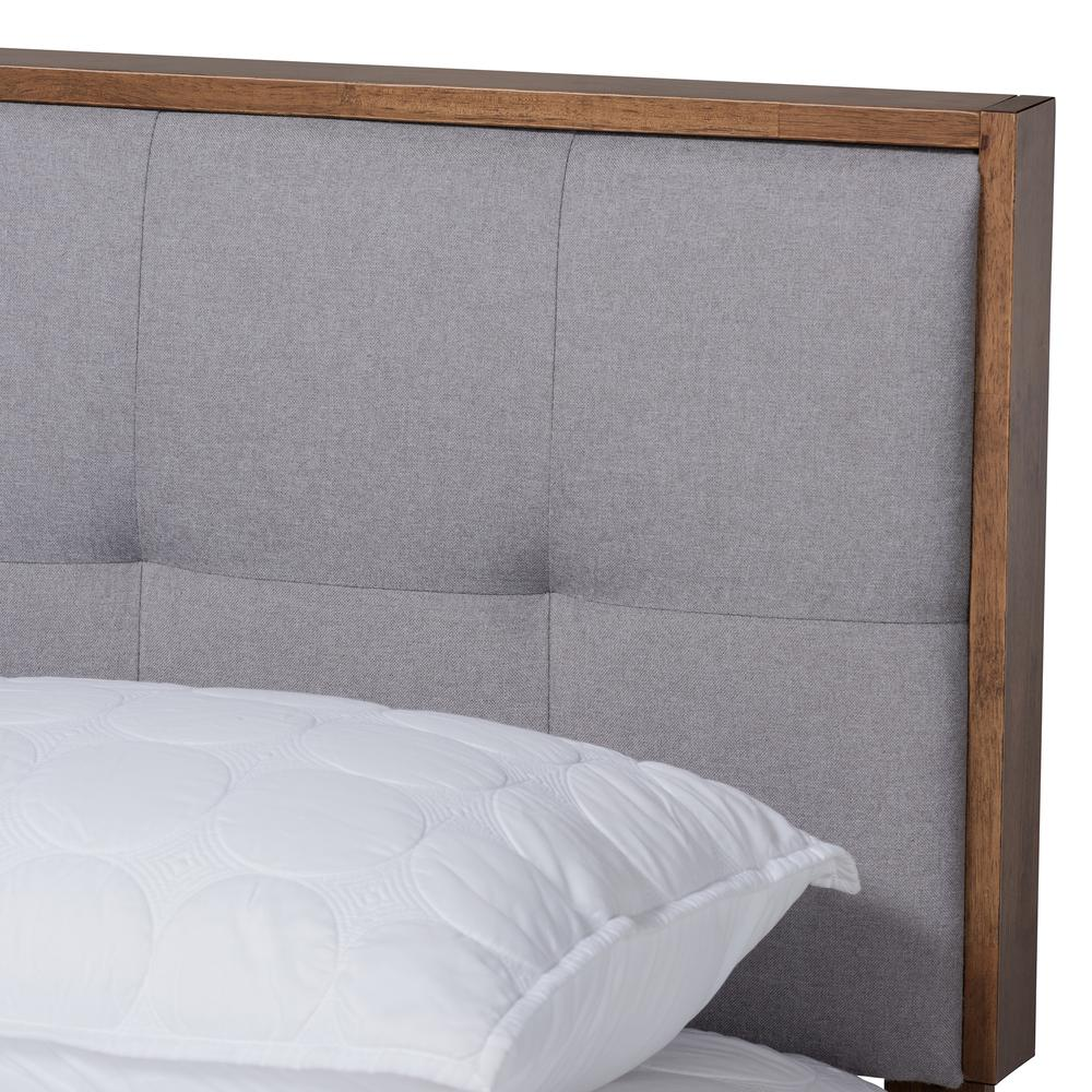 Braxton Studio Light Grey Fabric Upholstered Walnut Brown Finished Wood King Size Platform Bed