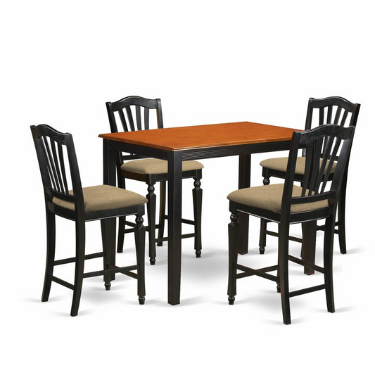 YACH5-BLK-C 5 Pc Dining Counter Height Set - Kitchen Dinette Table and 4 Counter Height Stool